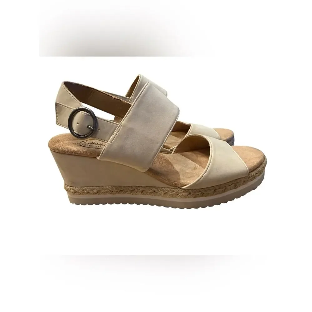 Life stride Brielle Women's Size 7 Cream Dual-Strap Slingback Wedge Sandals